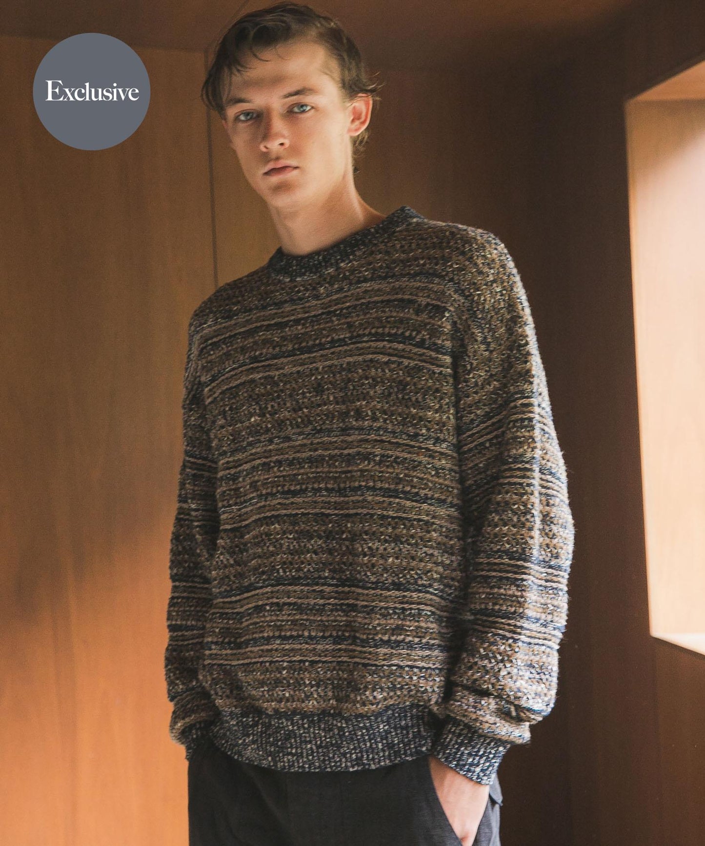 「聯名」crepuscule×URBAN RESEARCH 多色條紋混合圓領針織衫