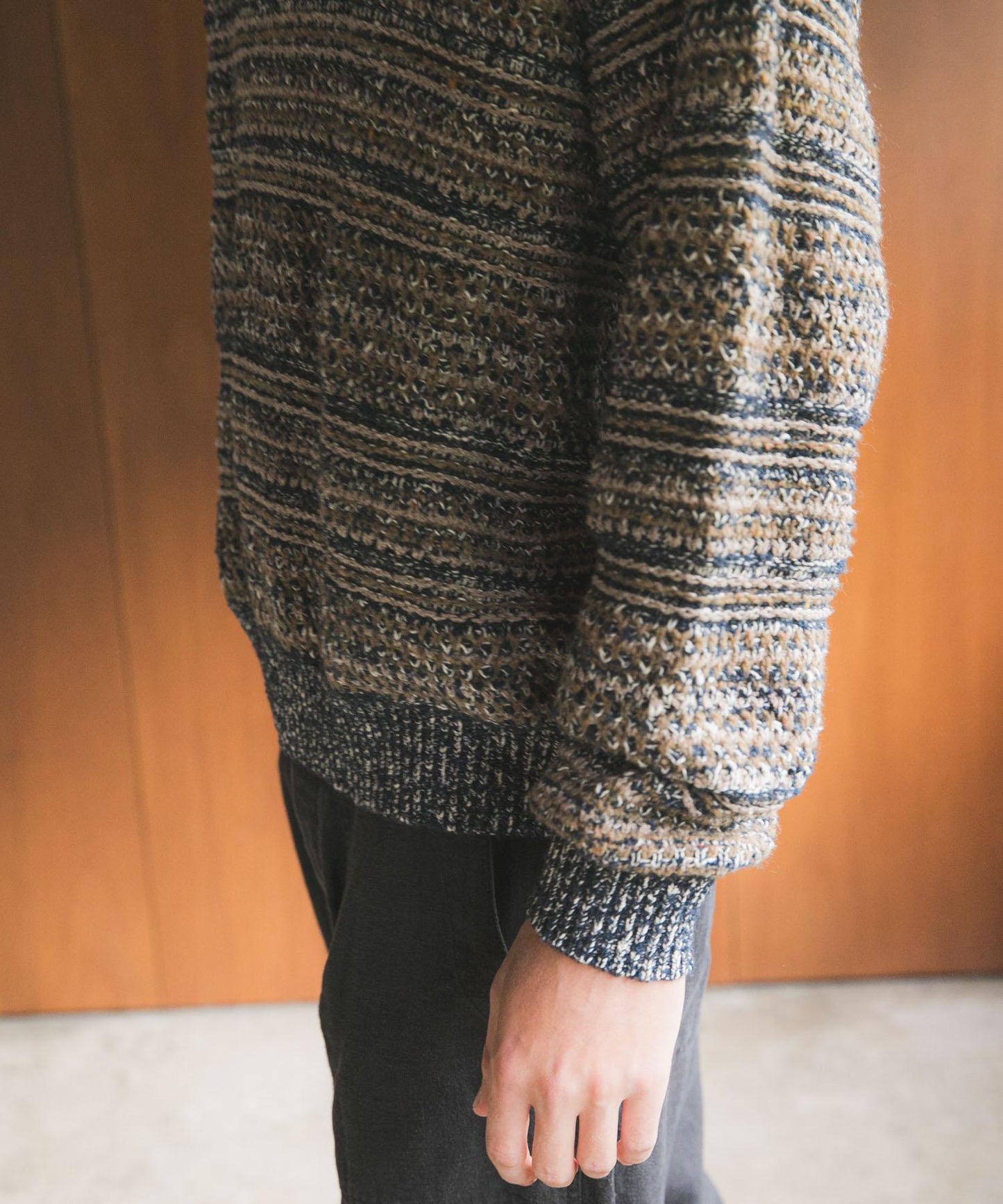 「聯名」crepuscule×URBAN RESEARCH 多色條紋混合圓領針織衫