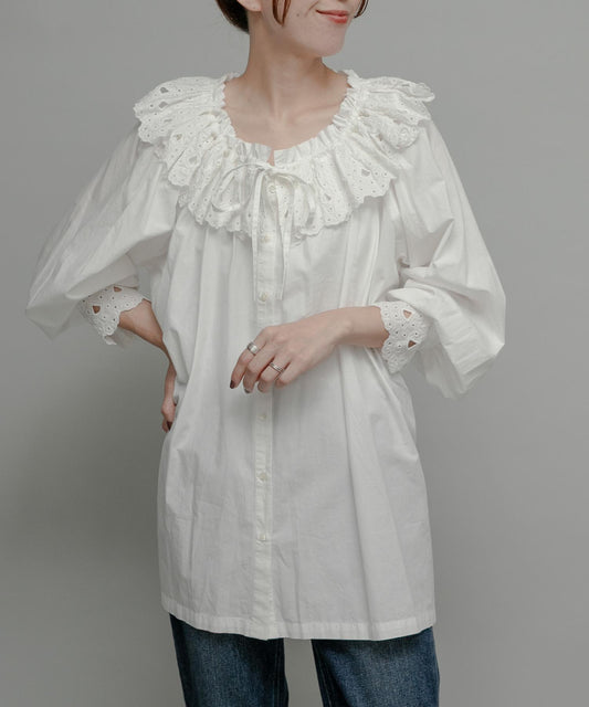 sara mallika 棉質鏤空花邊領襯衫