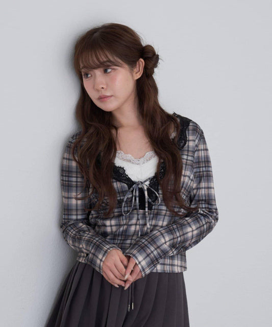 蕾絲拼接長袖T恤