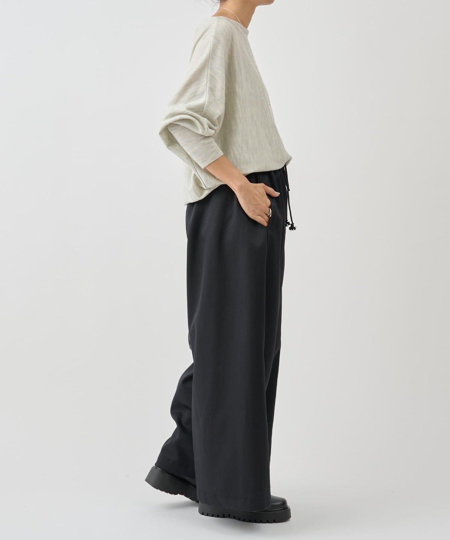 仿牛仔羊毛寬鬆長褲