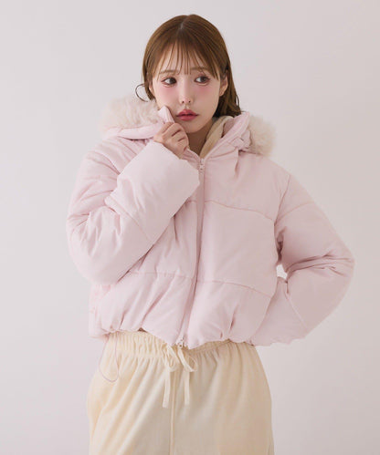 帶毛領短款仿羽絨服