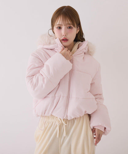 帶毛領短款仿羽絨服