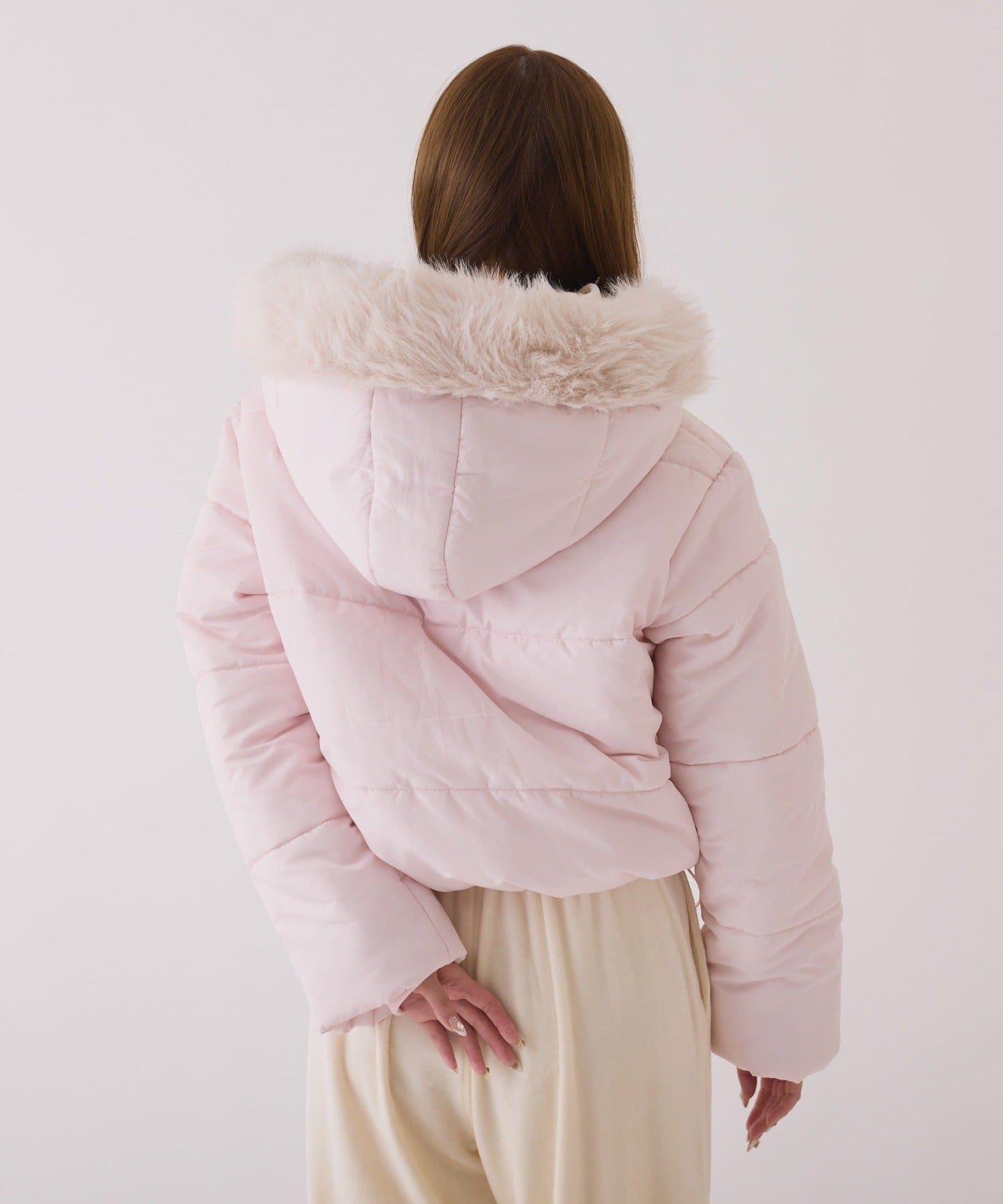 帶毛領短款仿羽絨服