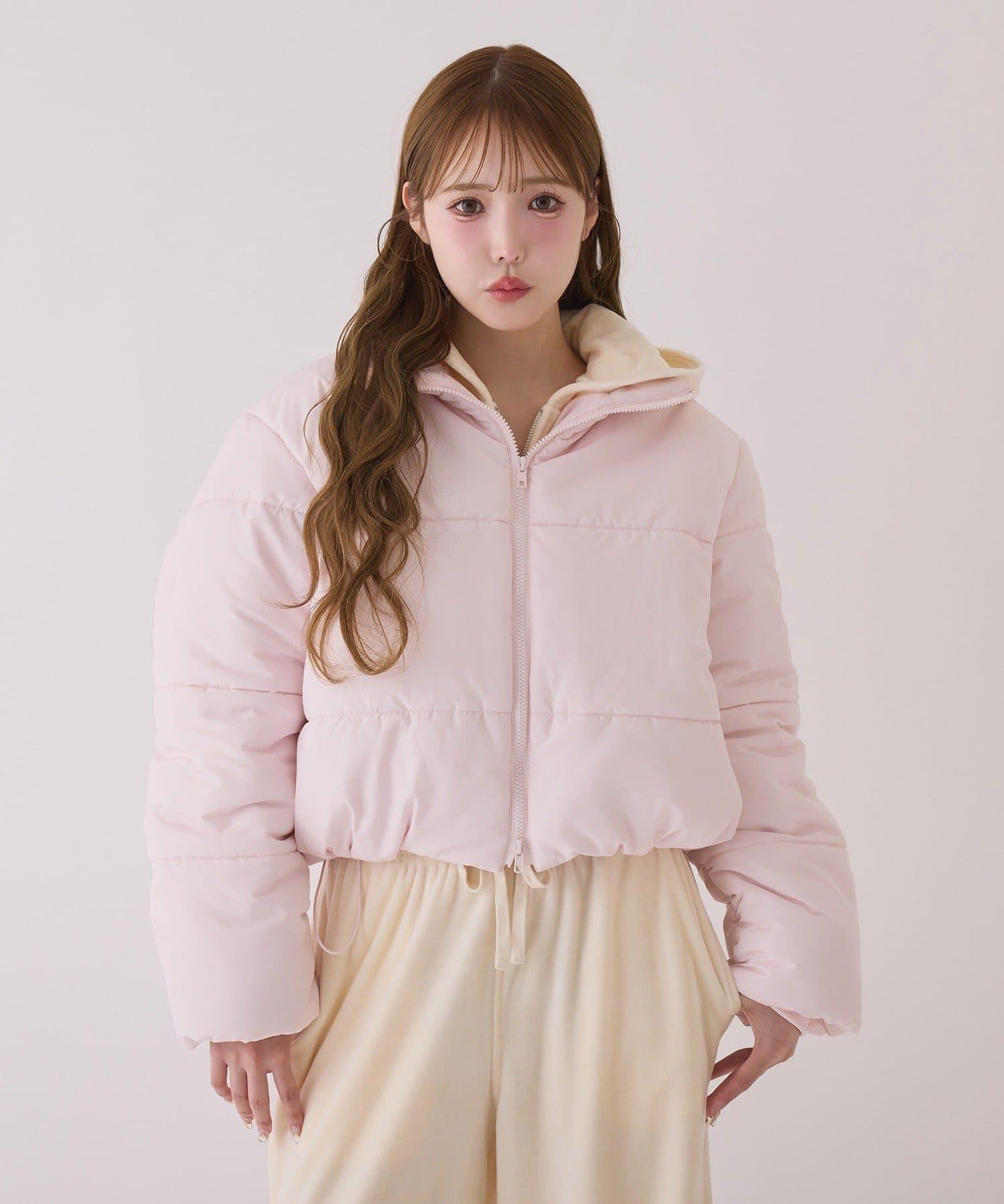 帶毛領短款仿羽絨服