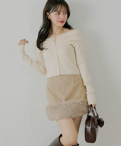 Chico 下襬毛絨 修身迷你半身裙