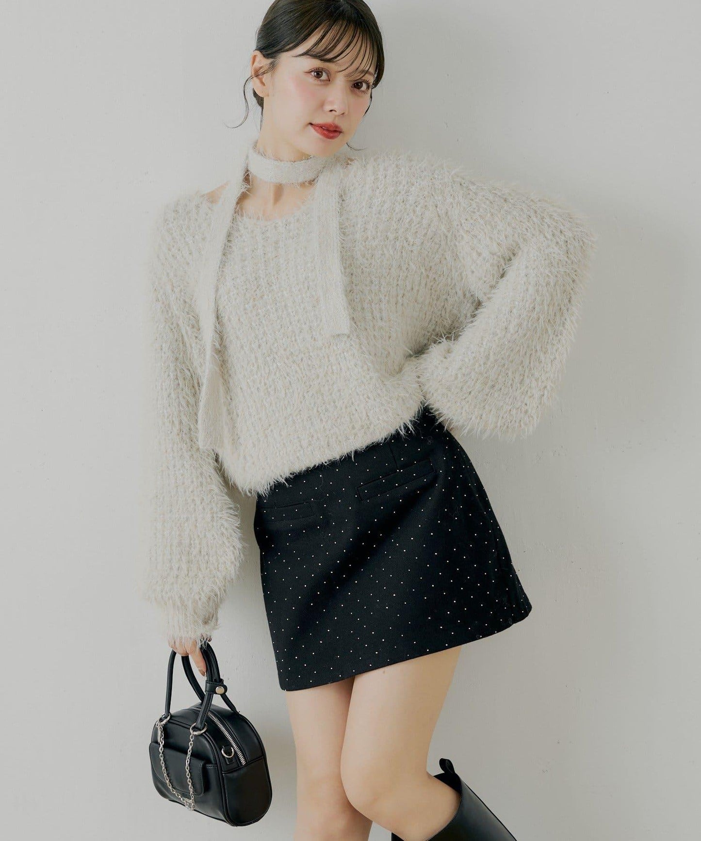 鑲鑽梯形修身迷你裙