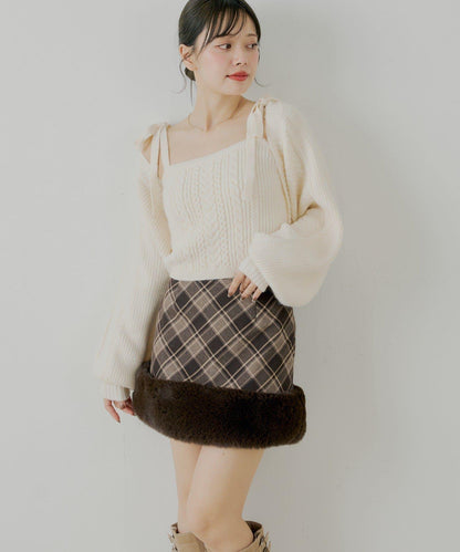 Chico 下襬毛絨 修身迷你半身裙