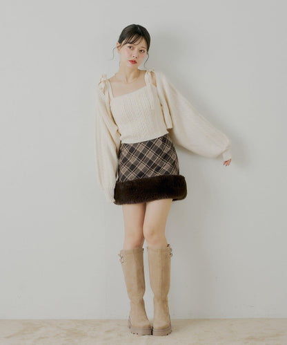 Chico 下襬毛絨 修身迷你半身裙