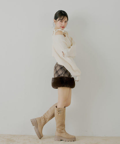 Chico 下襬毛絨 修身迷你半身裙