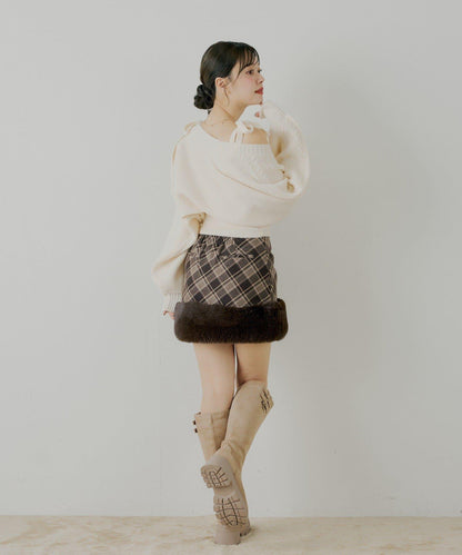 Chico 下襬毛絨 修身迷你半身裙