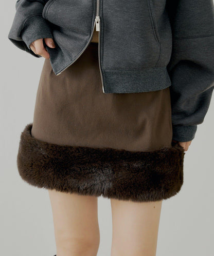 Chico 下襬毛絨 修身迷你半身裙