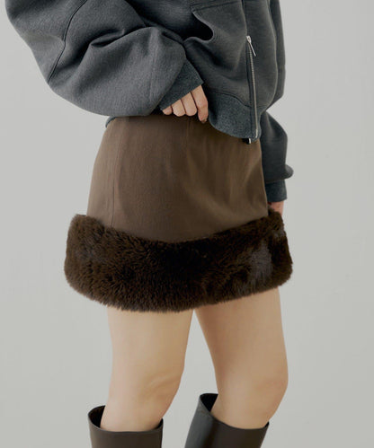 Chico 下襬毛絨 修身迷你半身裙