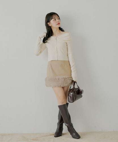 Chico 下襬毛絨 修身迷你半身裙