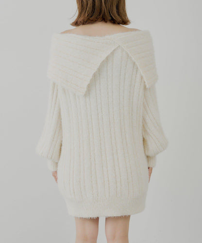 Chico 前後雙穿毛絨露肩迷你連衣裙