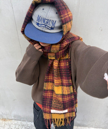 【UNISEX】格紋流蘇圍巾