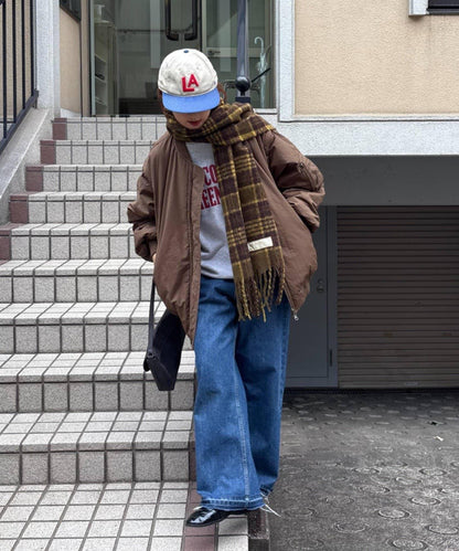 【UNISEX】格紋流蘇圍巾