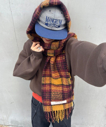 【UNISEX】格紋流蘇圍巾