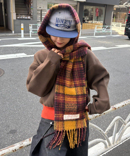 【UNISEX】格紋流蘇圍巾