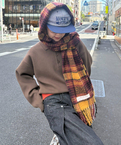 【UNISEX】格紋流蘇圍巾