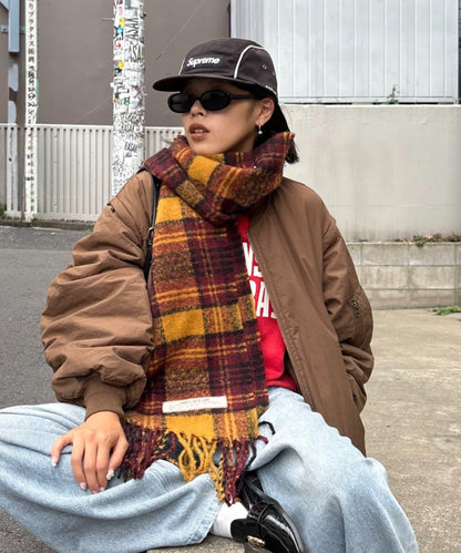 【UNISEX】格紋流蘇圍巾