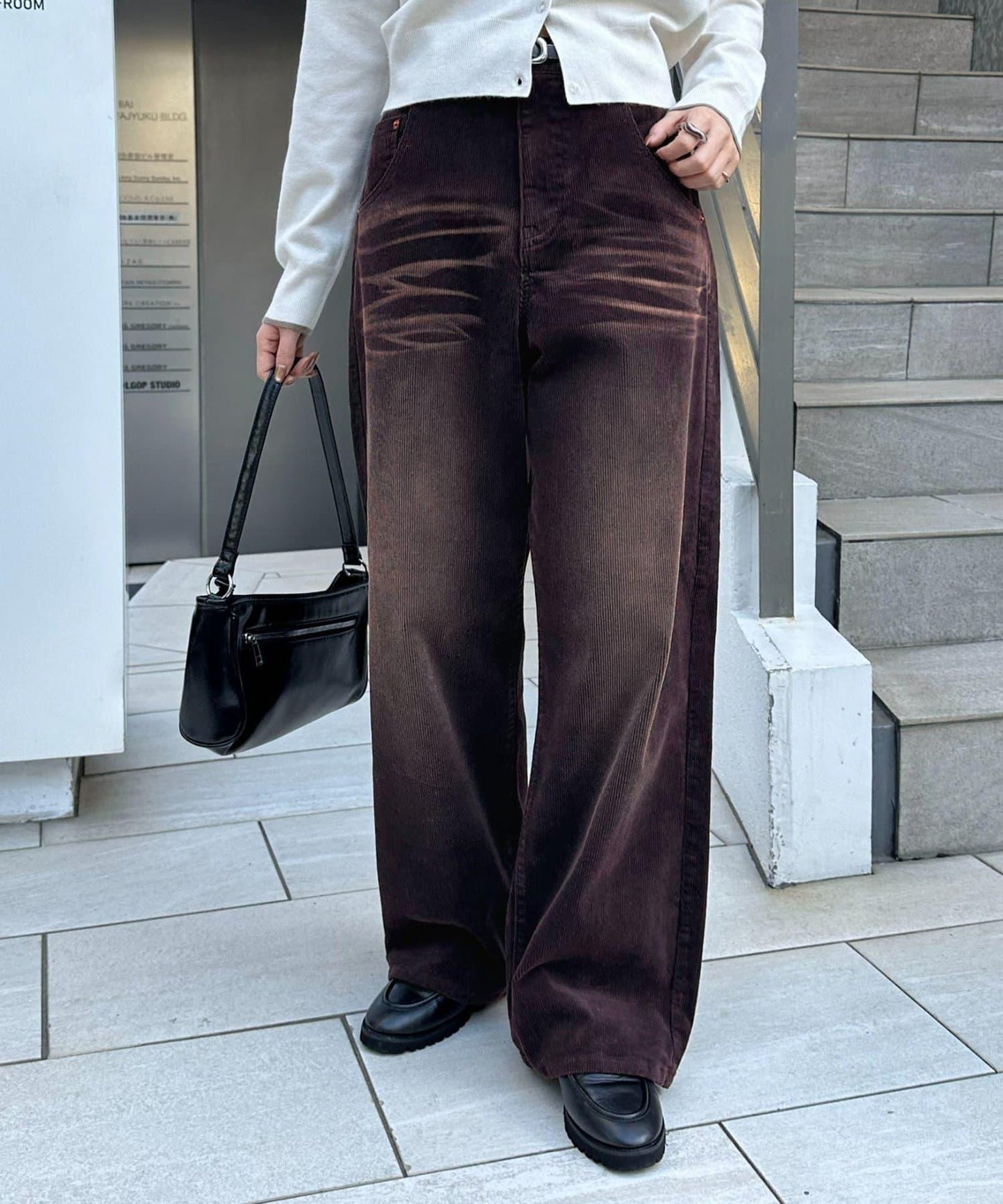 【Discoat】燈芯絨寬鬆染色長褲