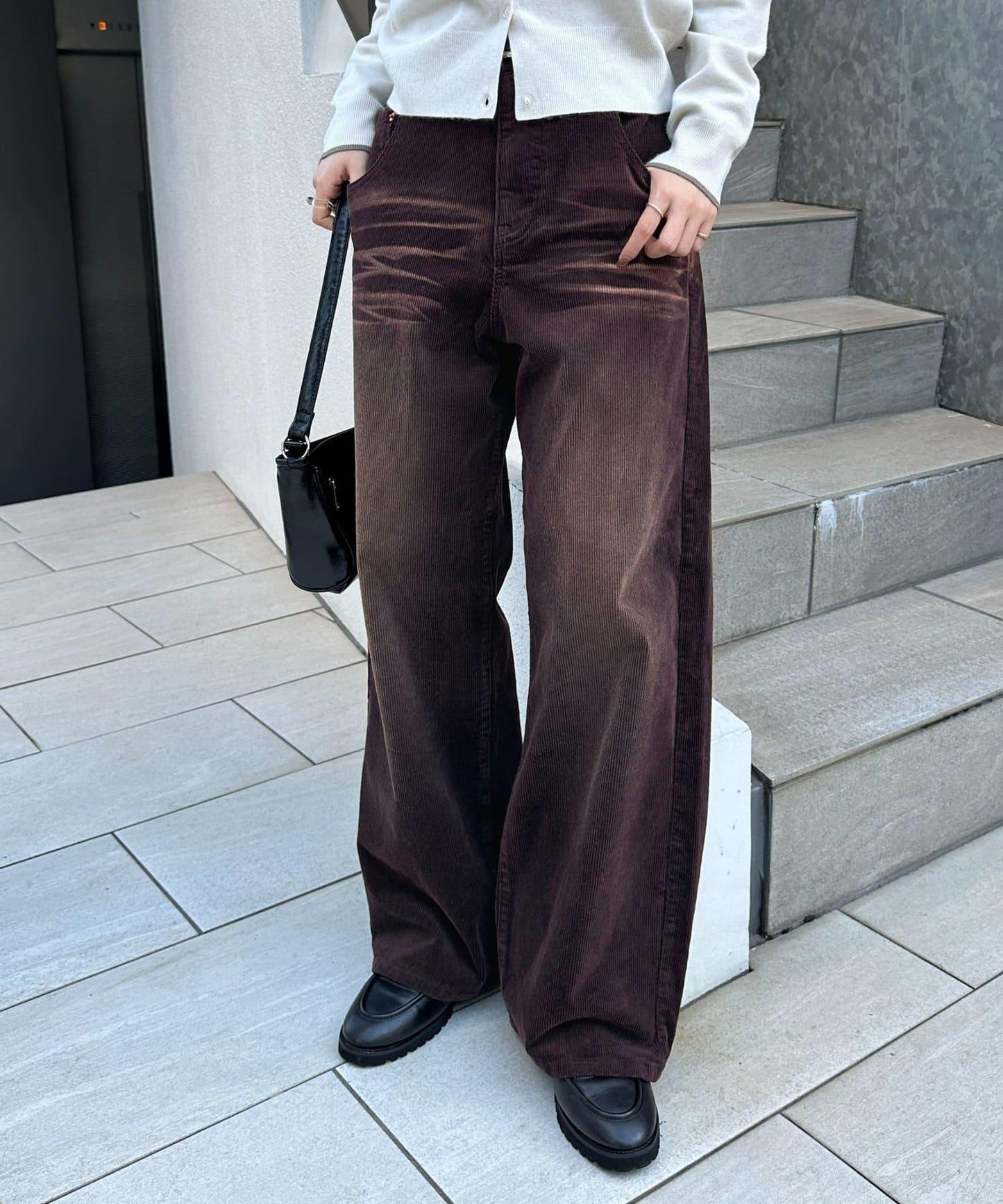 【Discoat】燈芯絨寬鬆染色長褲