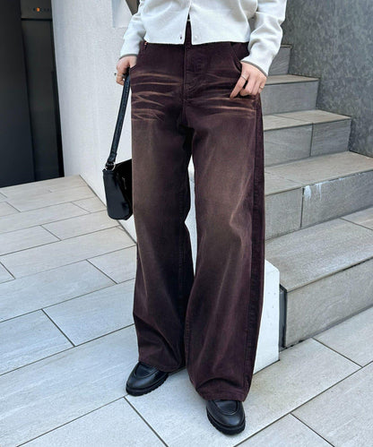 【Discoat】燈芯絨寬鬆染色長褲