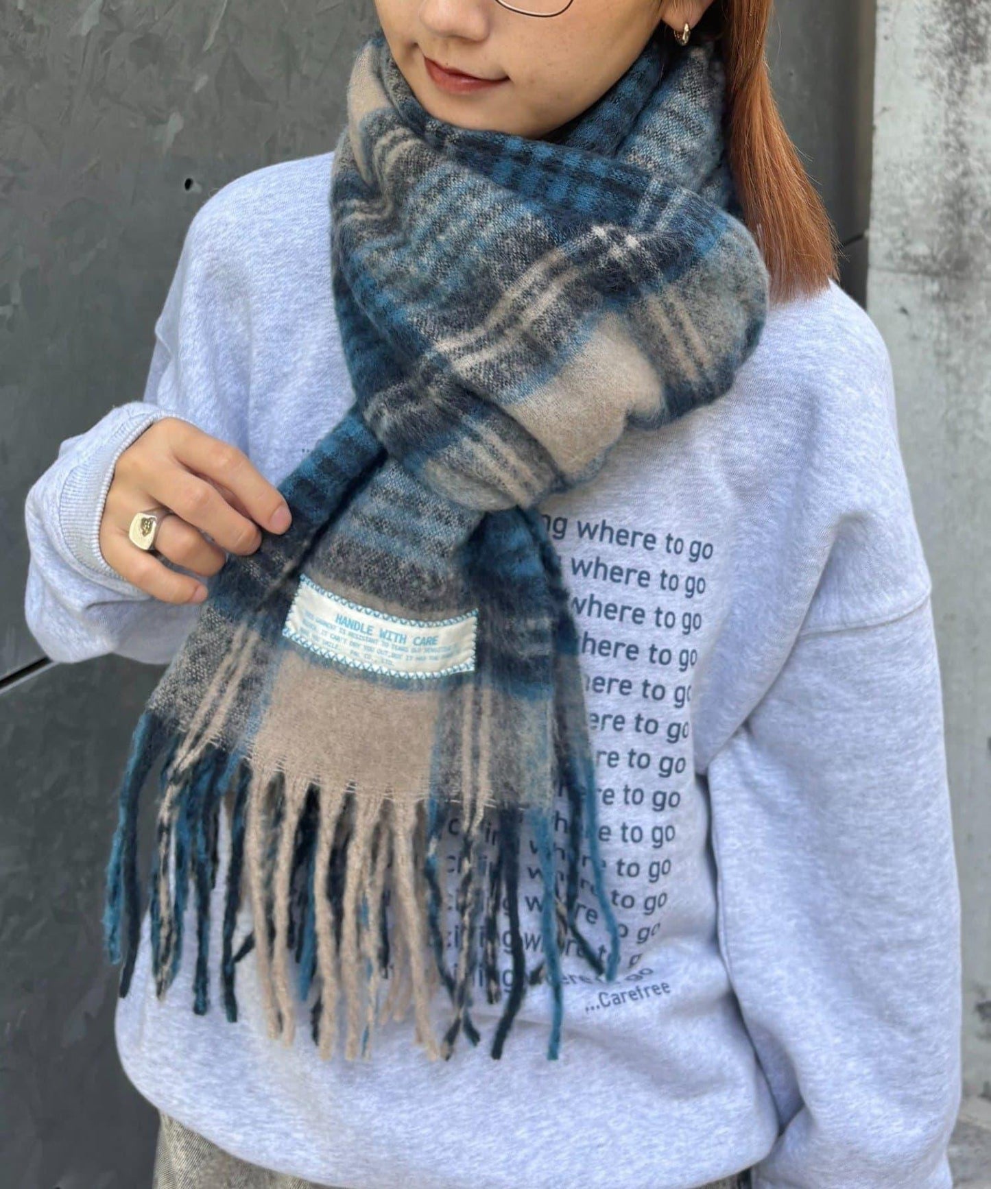 【UNISEX】格紋流蘇圍巾