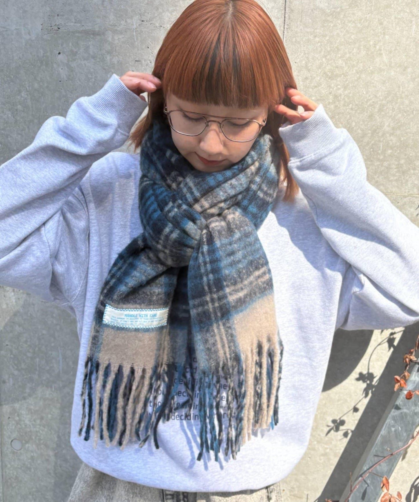 【UNISEX】格紋流蘇圍巾