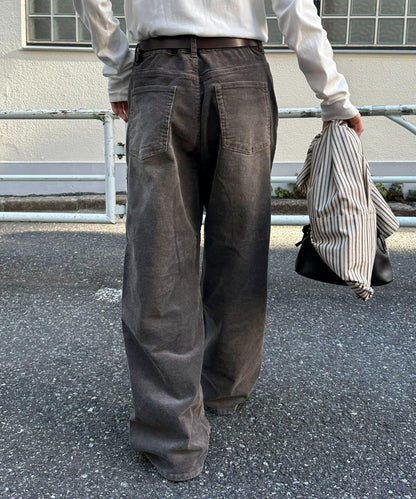 【Discoat】燈芯絨寬鬆染色長褲