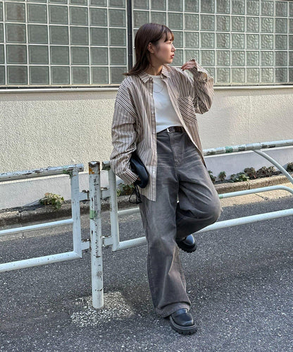 【Discoat】燈芯絨寬鬆染色長褲