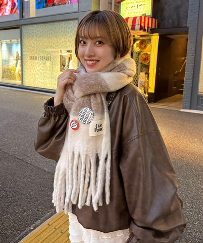 拼色流蘇加厚圍巾