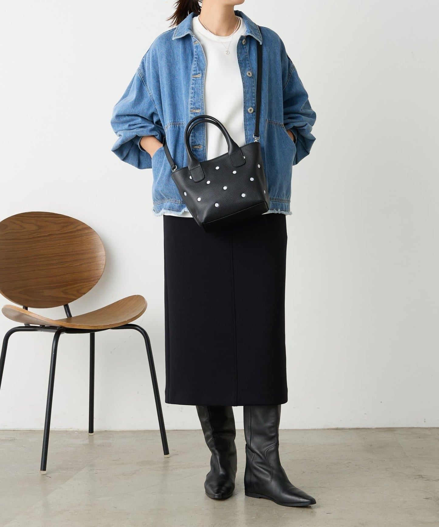 點綴刺繡手提包/小號