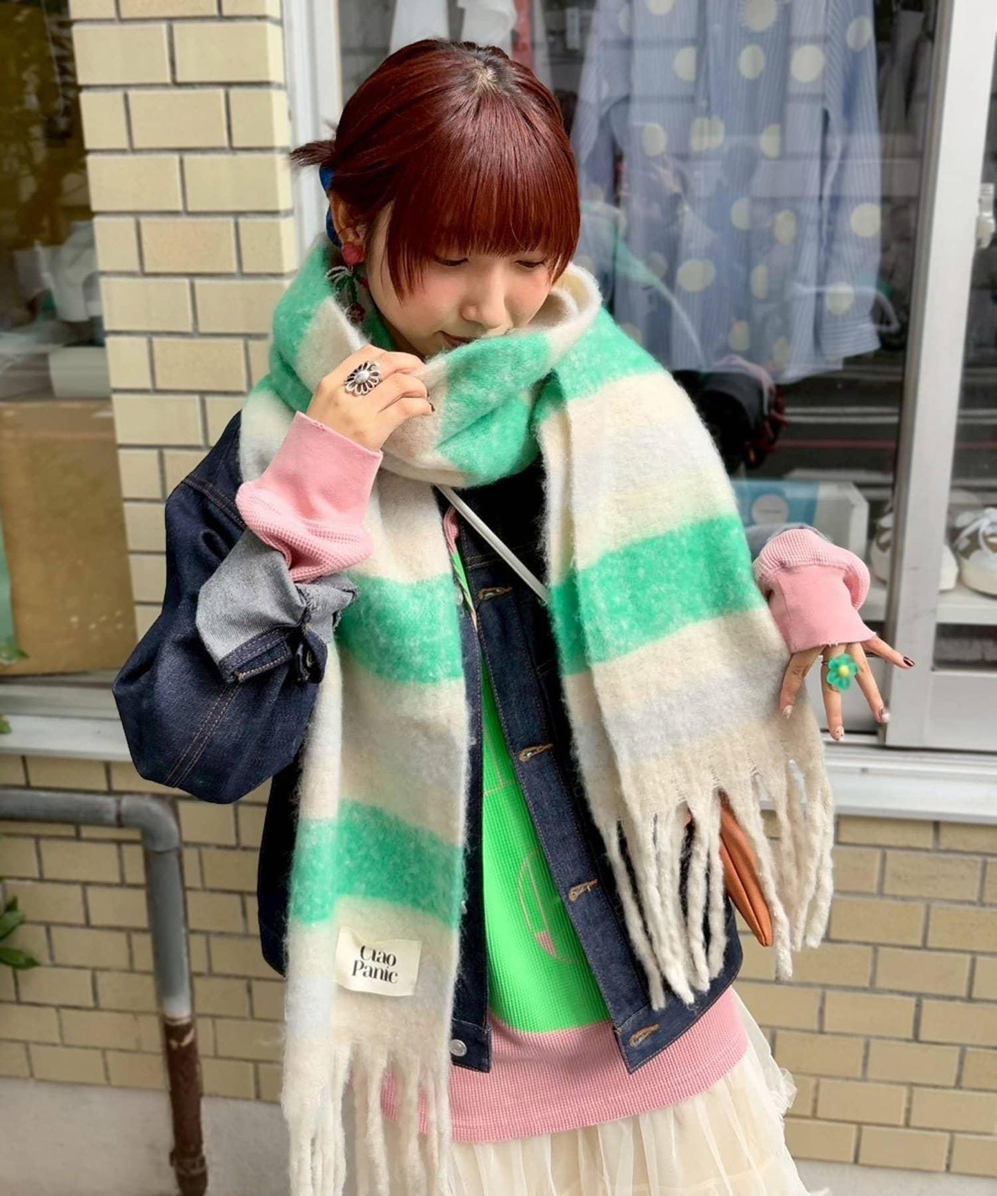 拼色流蘇加厚圍巾