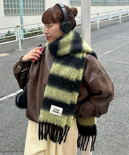 拼色流蘇加厚圍巾