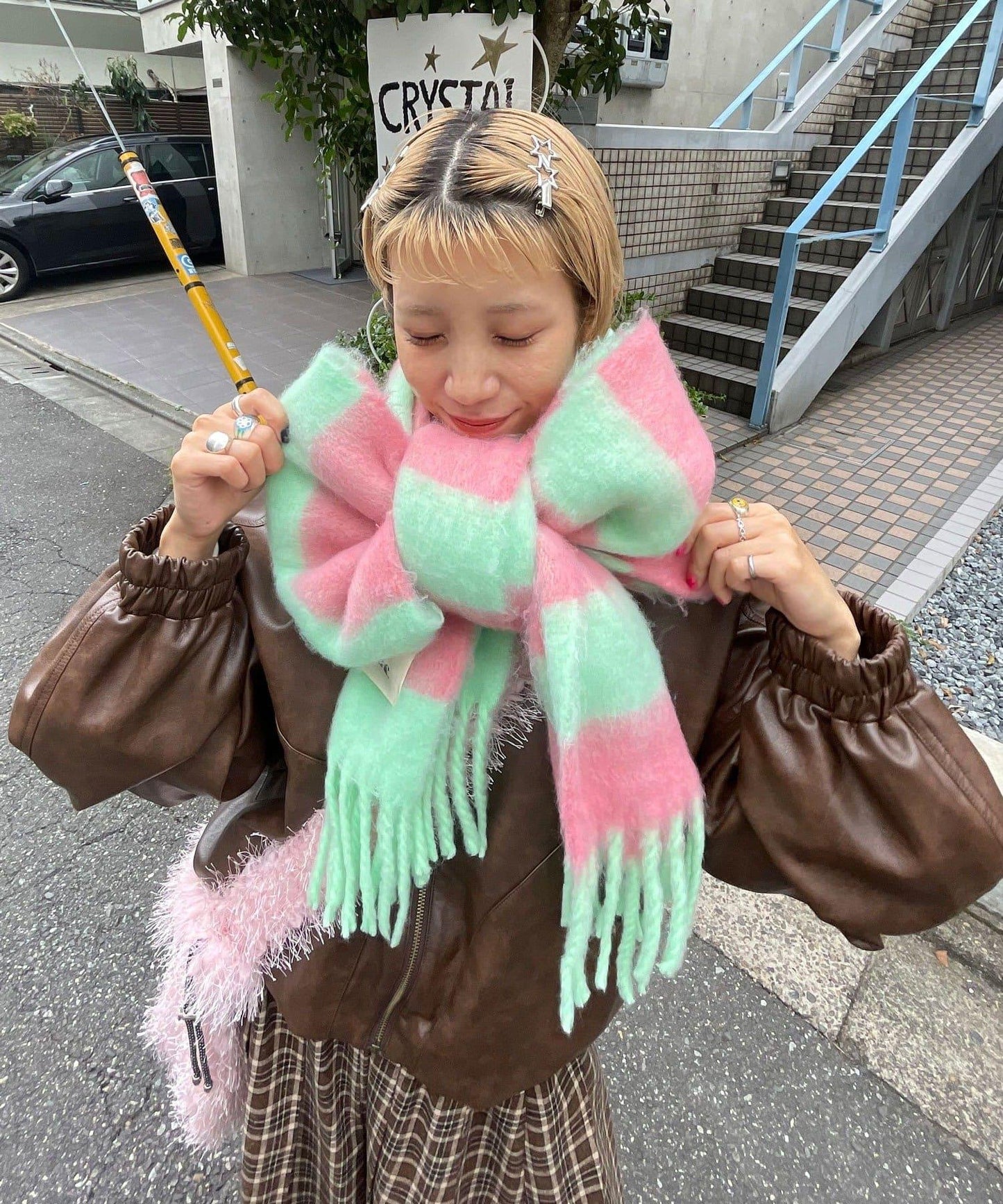 拼色流蘇加厚圍巾