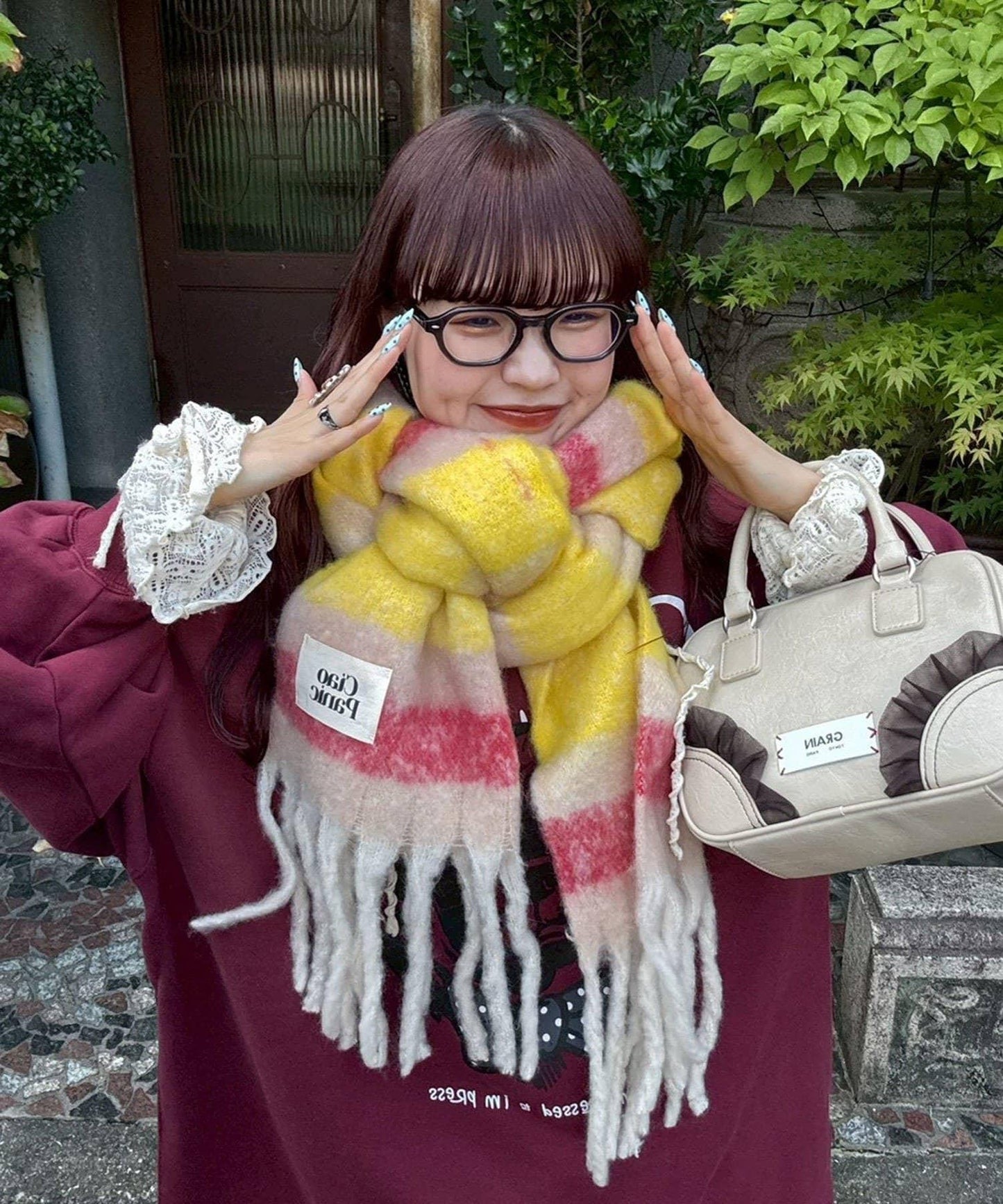 拼色流蘇加厚圍巾