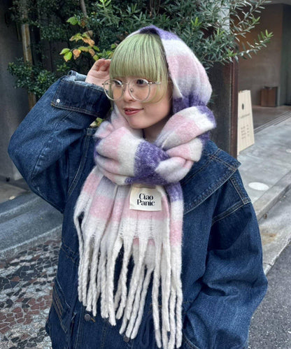 拼色流蘇加厚圍巾