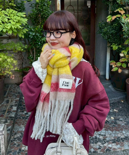 拼色流蘇加厚圍巾