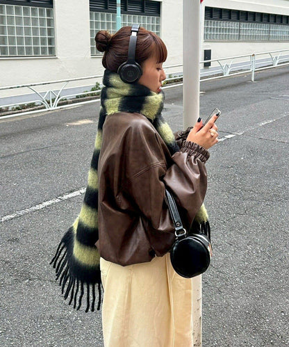 拼色流蘇加厚圍巾