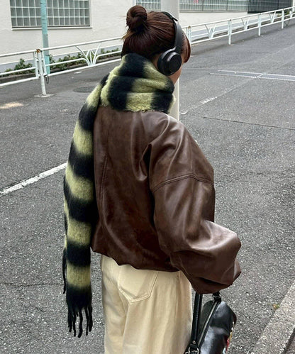 拼色流蘇加厚圍巾