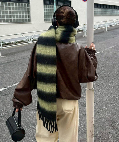 拼色流蘇加厚圍巾