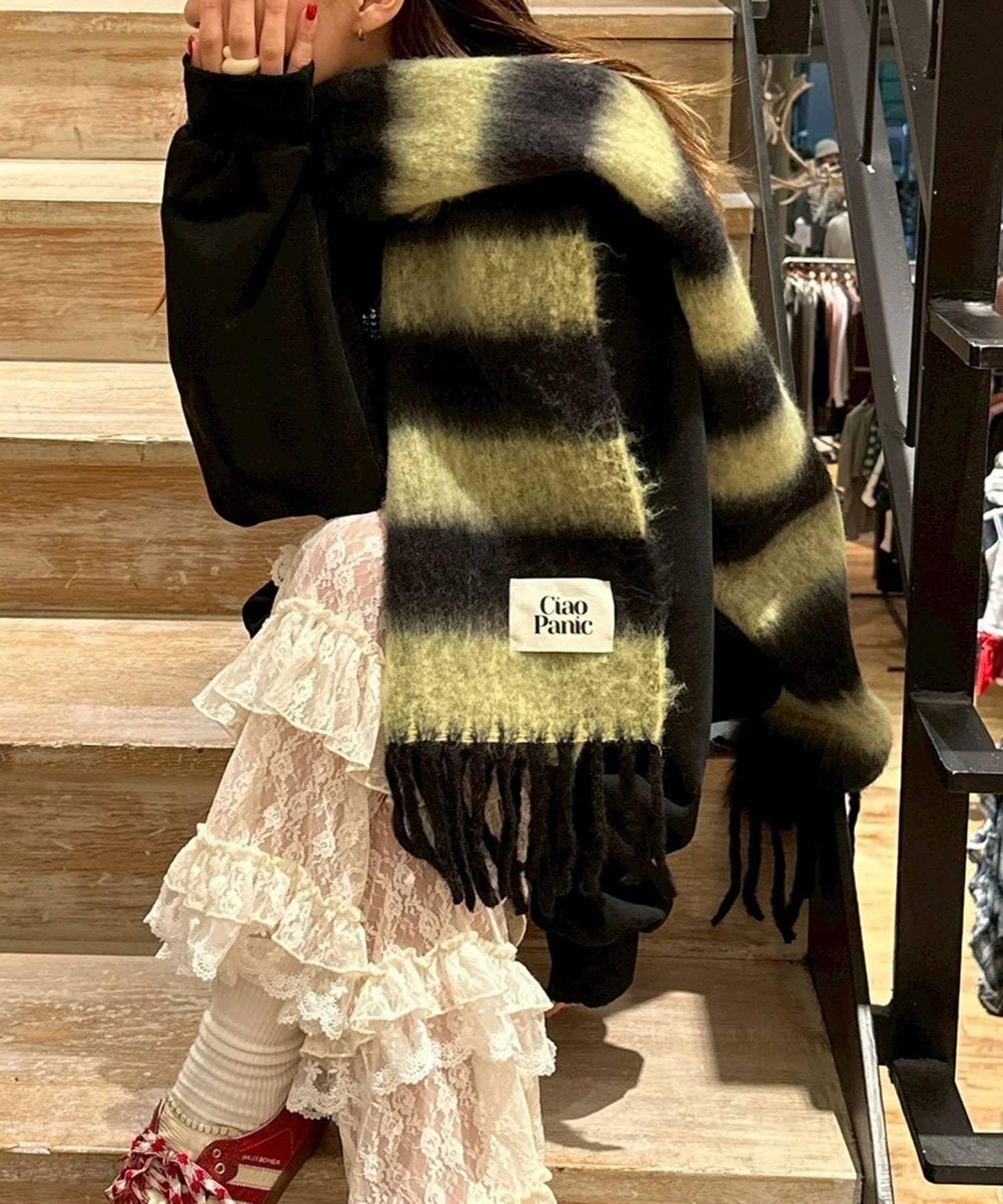 拼色流蘇加厚圍巾