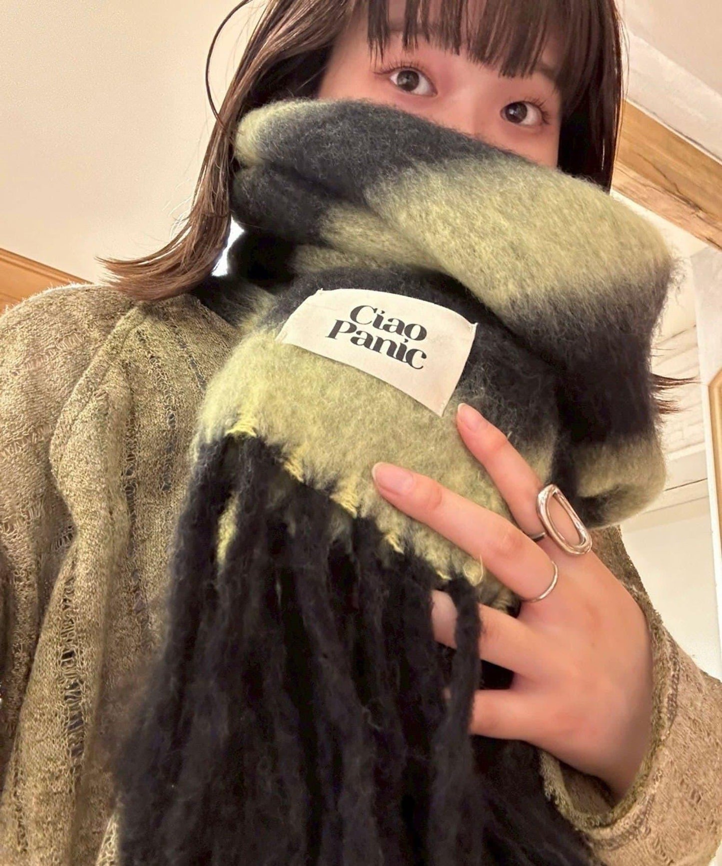 拼色流蘇加厚圍巾