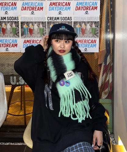 拼色流蘇加厚圍巾