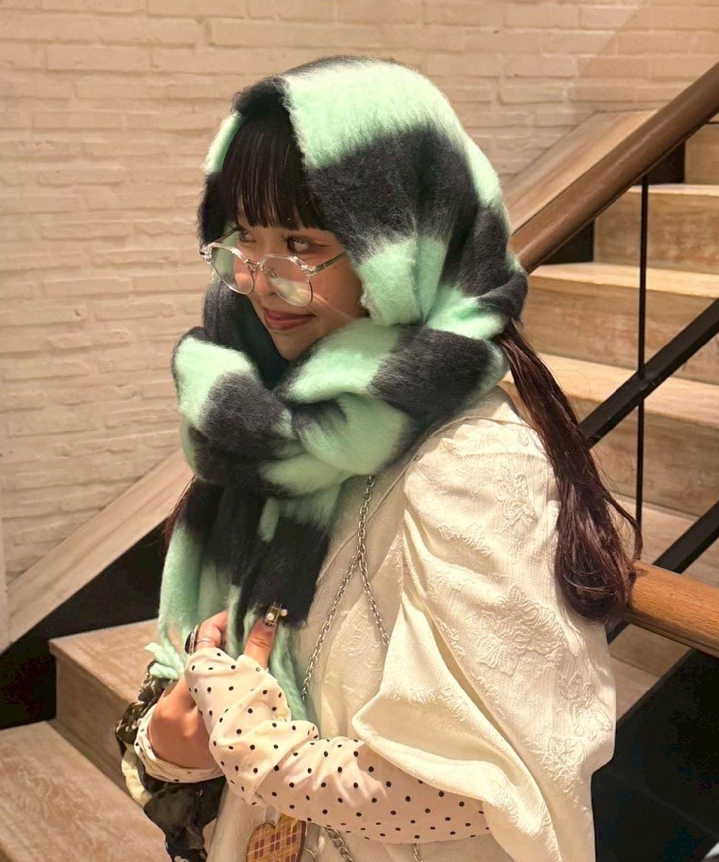 拼色流蘇加厚圍巾