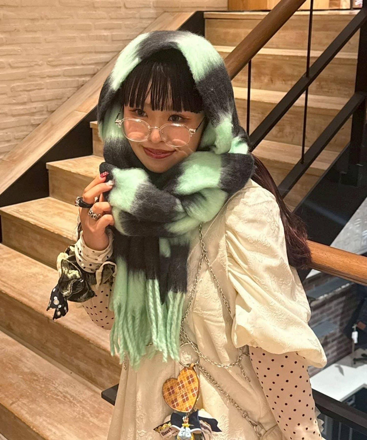 拼色流蘇加厚圍巾