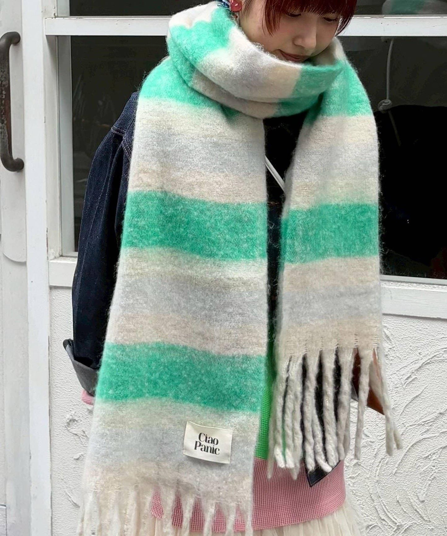 拼色流蘇加厚圍巾