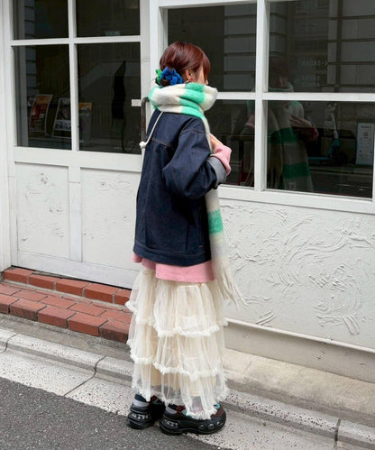 拼色流蘇加厚圍巾